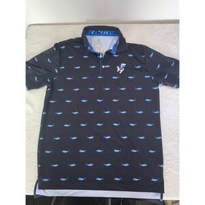 Scales Gear Mens Performance Polo Shirt Black Blue Marlin Fish Golf 19th hole XL